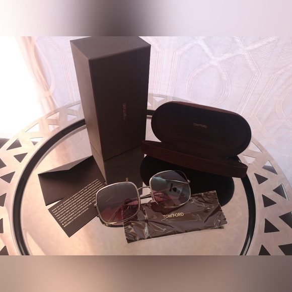 NWT TOM FORD KIERRA SQUARE MIRRORED METAL SUNGLASSES - Picture 9 of 12